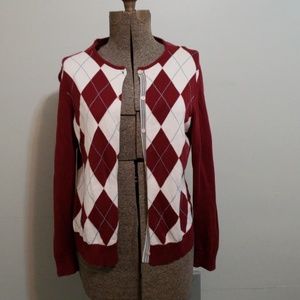 Land's End Burgundy Argyle Cardigan